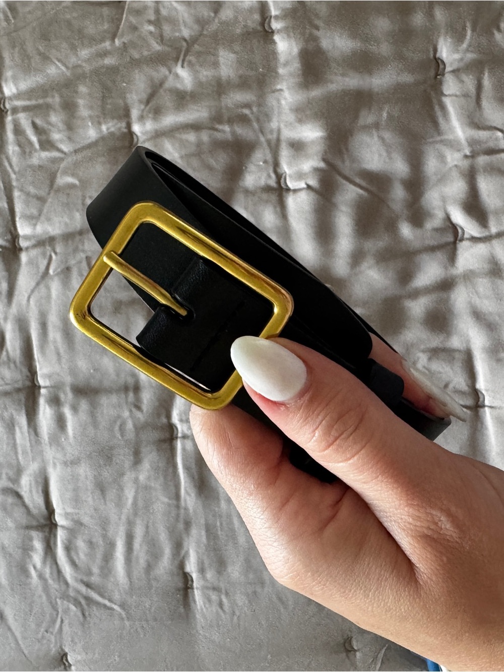 Aritzia Black Leather Belt with Gold Buckle